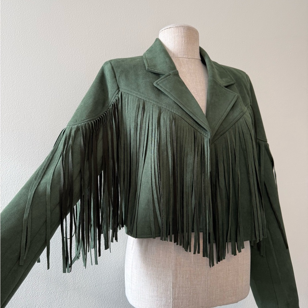 Green Fringe Suede Jacket - Picture 2 of 7